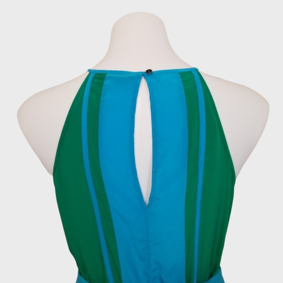 JayGodfry | Blue and Green Color Block Silk Maxi Dress - Picture 5 of 7